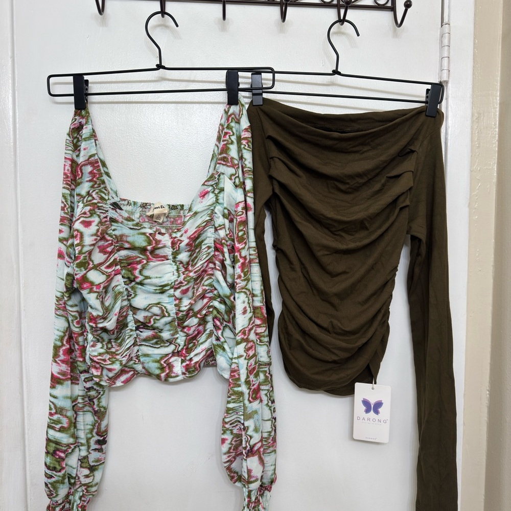 Oaxong Women's Floral and Olive Blouse Set